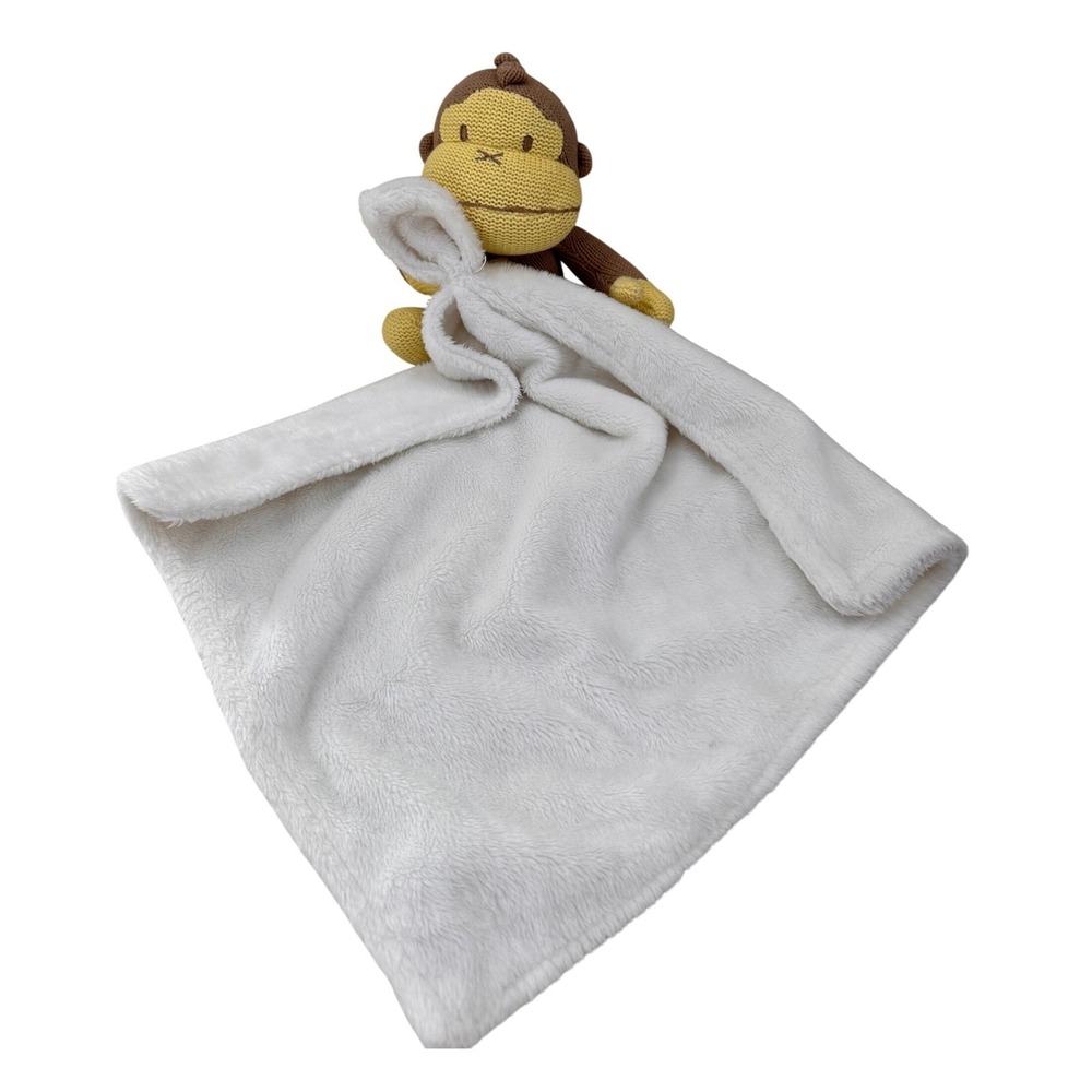 Baby Bum Sun Bum Knit Monkey Security Blanket Plush Lovey Brown‎ Yellow White